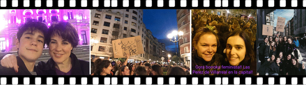 De izda a dcha: Ana con su hijo, imagen de la manifestación de las 20.00h en Bilbao, Naiara con su hermana, las hijas de Pilar junto a sus amigas.