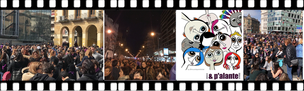 Fotografías de las manifestaciones del día y de la noche, así como un dibujo de Miryam Artola, con la emoción del momento.